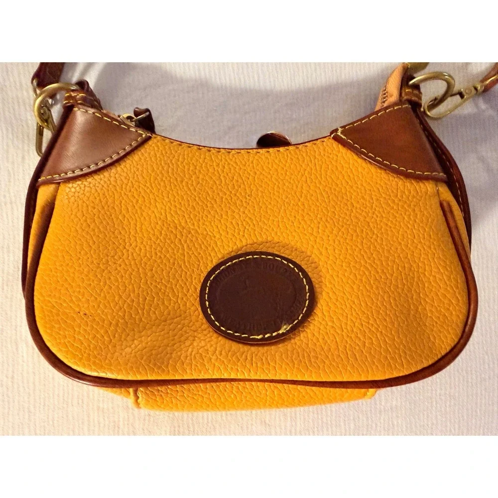 Dooney & Bourke Pebble Leather Mini Crossbody Bag‎ Yellow Brown Trim NEW Vintage